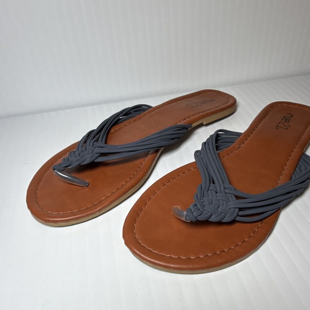 rue21 Braided Straps Blue Flat Sandals Synthetic Slip On Women’s Size 8